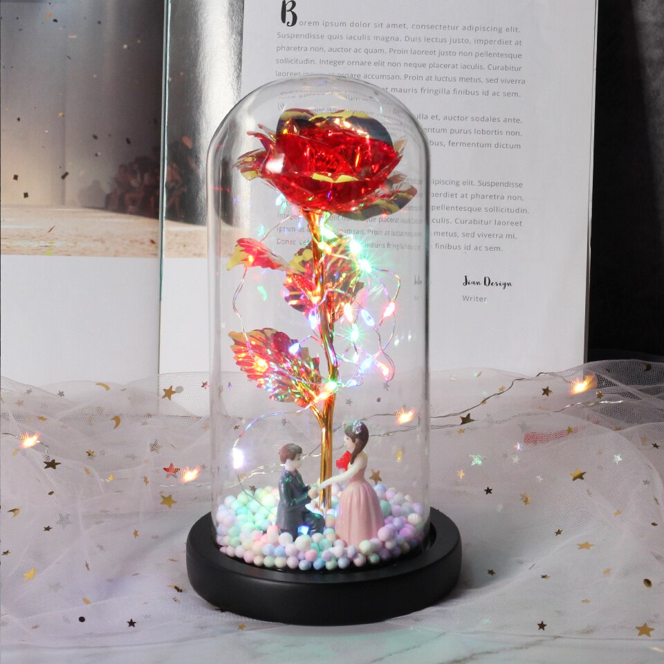 Beauty and Beast Rose Flower with Teddy Rose Bear In Glass Dome Home Wedding Decoration Birthday Valentine&#39;s Day Mother &#39;s Gift - Executive-Skincare