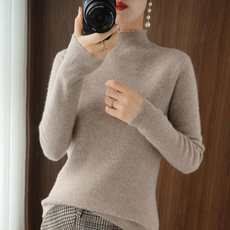 Half Turtleneck Cashmere Sweater Women Winter Cashmere Jumpers Knit - Executive-Skincare