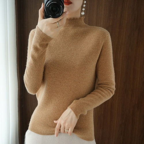 Half Turtleneck Cashmere Sweater Women Winter Cashmere Jumpers Knit - Executive-Skincare