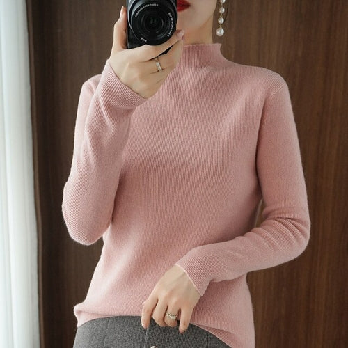 Half Turtleneck Cashmere Sweater Women Winter Cashmere Jumpers Knit - Executive-Skincare