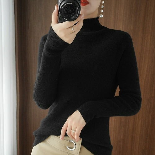 Half Turtleneck Cashmere Sweater Women Winter Cashmere Jumpers Knit - Executive-Skincare