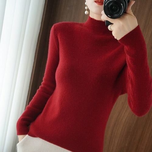 Half Turtleneck Cashmere Sweater Women Winter Cashmere Jumpers Knit - Executive-Skincare