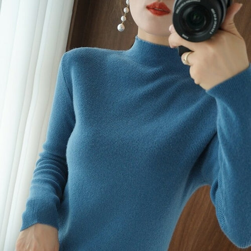 Half Turtleneck Cashmere Sweater Women Winter Cashmere Jumpers Knit - Executive-Skincare