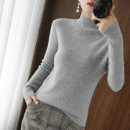 Half Turtleneck Cashmere Sweater Women Winter Cashmere Jumpers Knit - Executive-Skincare