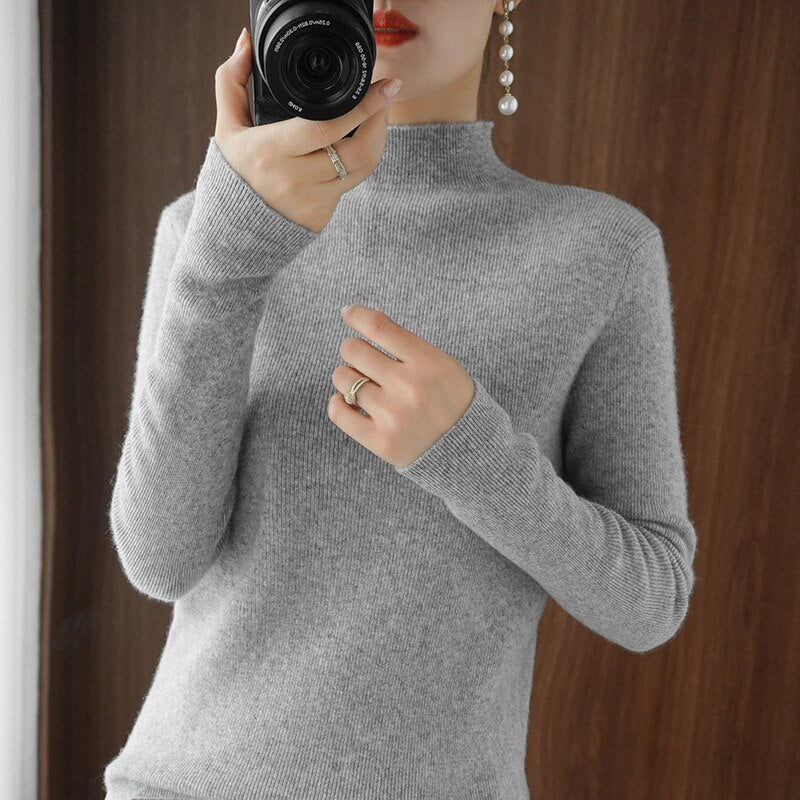 Half Turtleneck Cashmere Sweater Women Winter Cashmere Jumpers Knit - Executive-Skincare