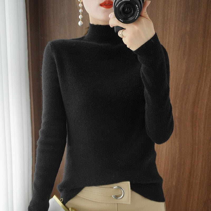 Half Turtleneck Cashmere Sweater Women Winter Cashmere Jumpers Knit - Executive-Skincare