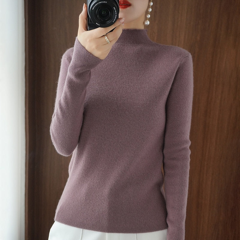 Half Turtleneck Cashmere Sweater Women Winter Cashmere Jumpers Knit - Executive-Skincare