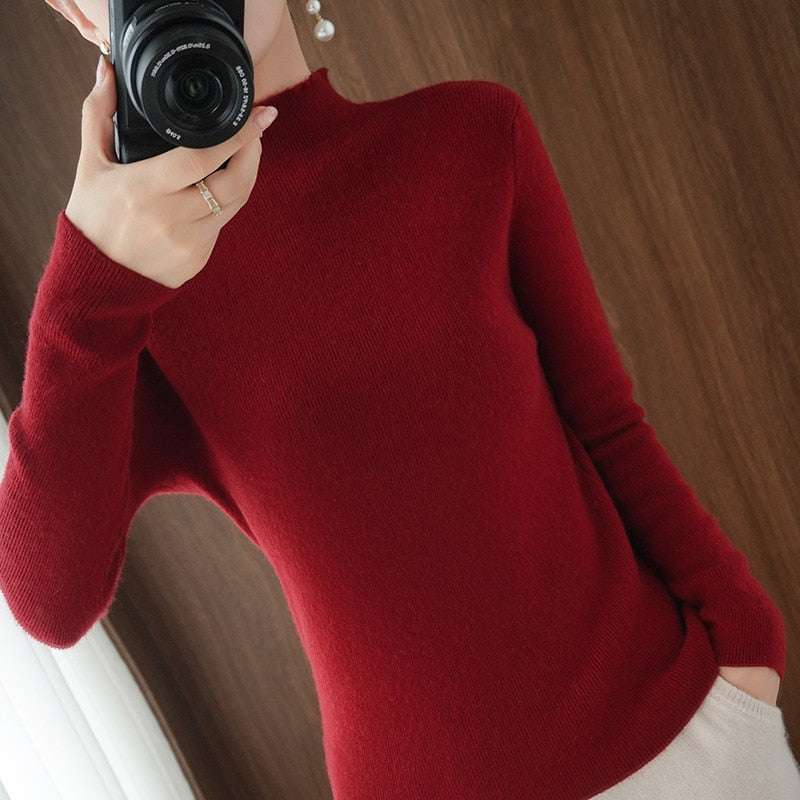 Half Turtleneck Cashmere Sweater Women Winter Cashmere Jumpers Knit - Executive-Skincare