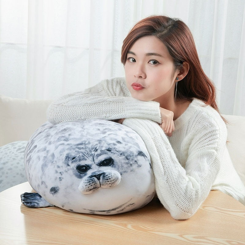 Angry Blob Seal Pillow Chubby 3D Novelty Sea Lion Doll Plush Stuffed Toy Baby Sleeping Throw Pillow Gifts for Kids Girls - Executive-Skincare