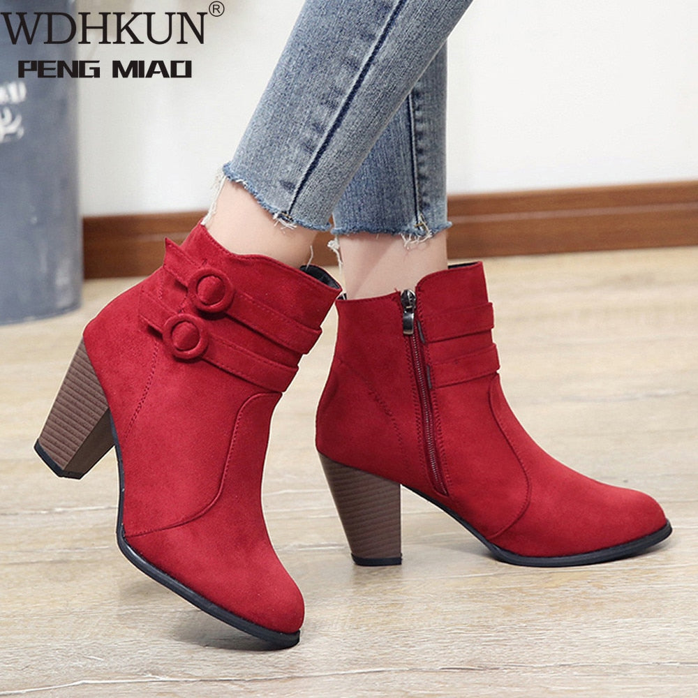 Red Boots Women 2020 Ankle Boots for Women High Heel Autumn Shoes Women Fashion Zipper Boots Size 43 Botas Mujer - Executive-Skincare