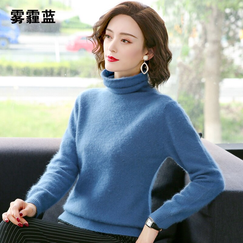 Autumn Winter Women Turtleneck Pullover 100% Pure Mink Cashmere Sweaters Knitted Soft Warm Girl Clothes S-2XL 13 Colors Jumpers - Executive-Skincare