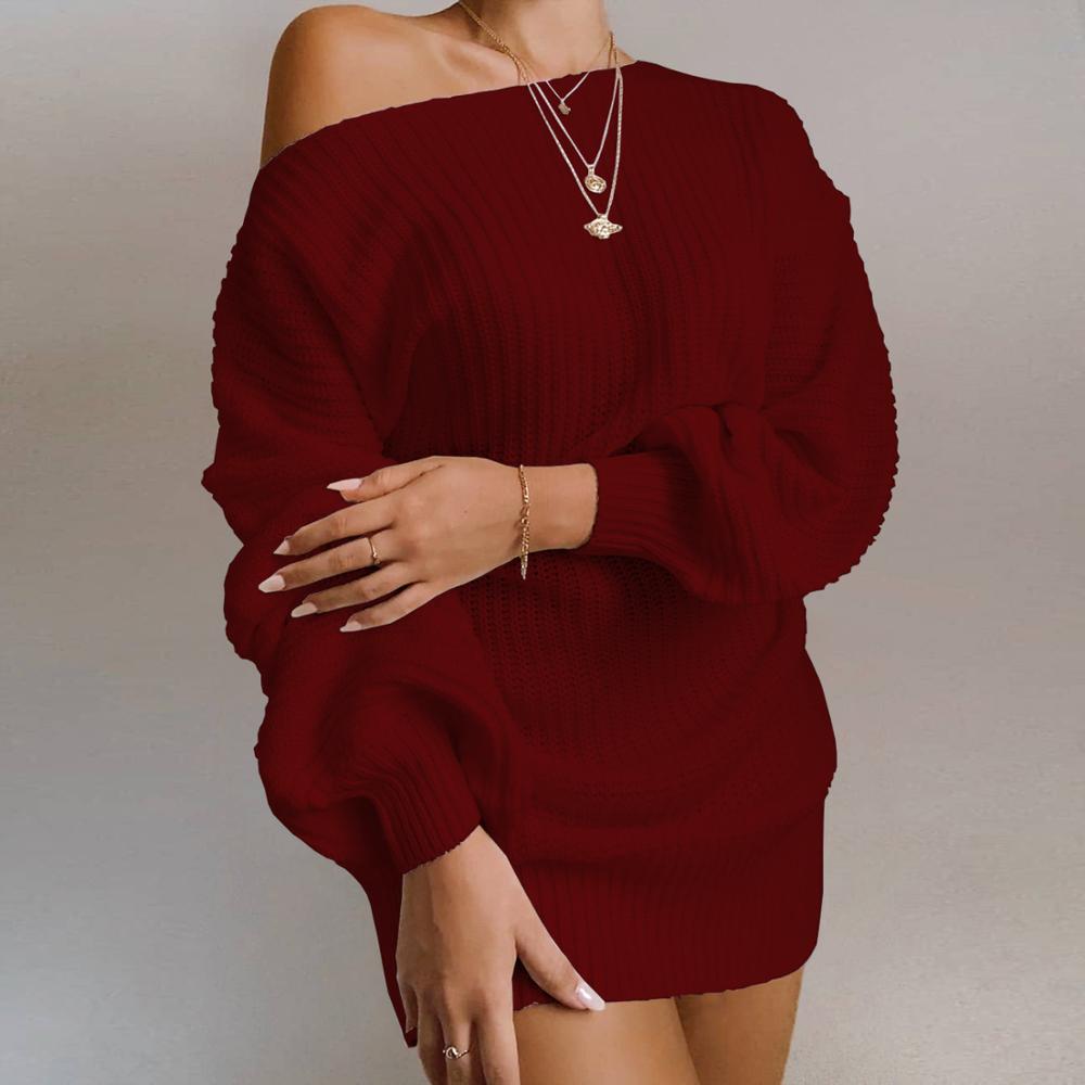 Cryptographic Casual Knitted Mini Dress Women Autumn Winter Sweaters Balloon Long Sleeve Knitwear Women's Dresses Loose Jersey - Executive-Skincare