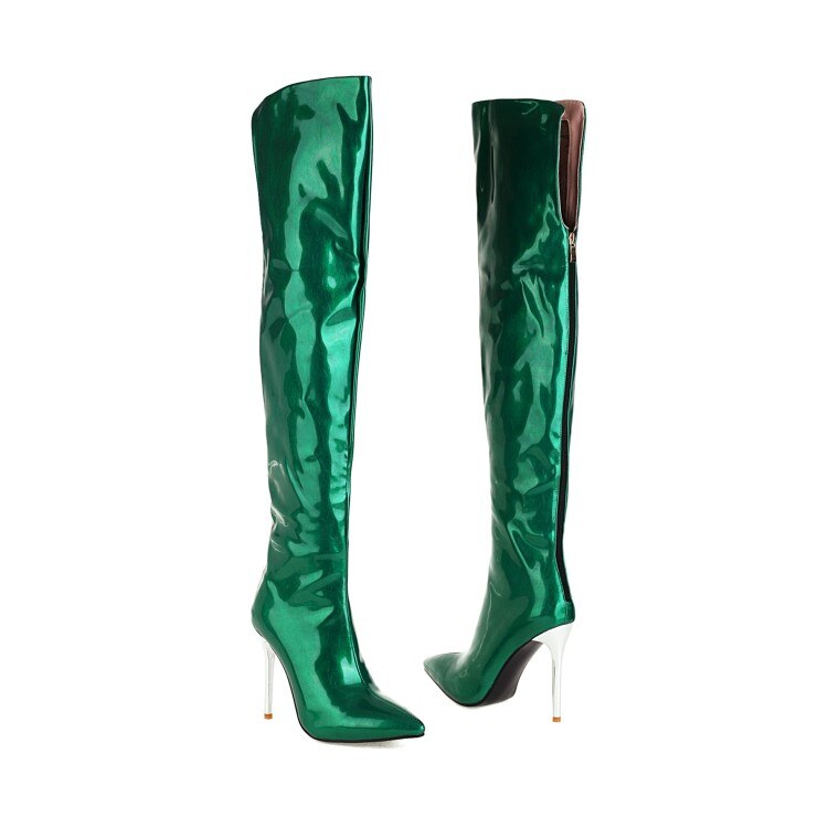 Stiletto Heels Thigh Boots Winter  Women Metallic Green Blue Yellow Leopard Shoes - Executive-Skincare