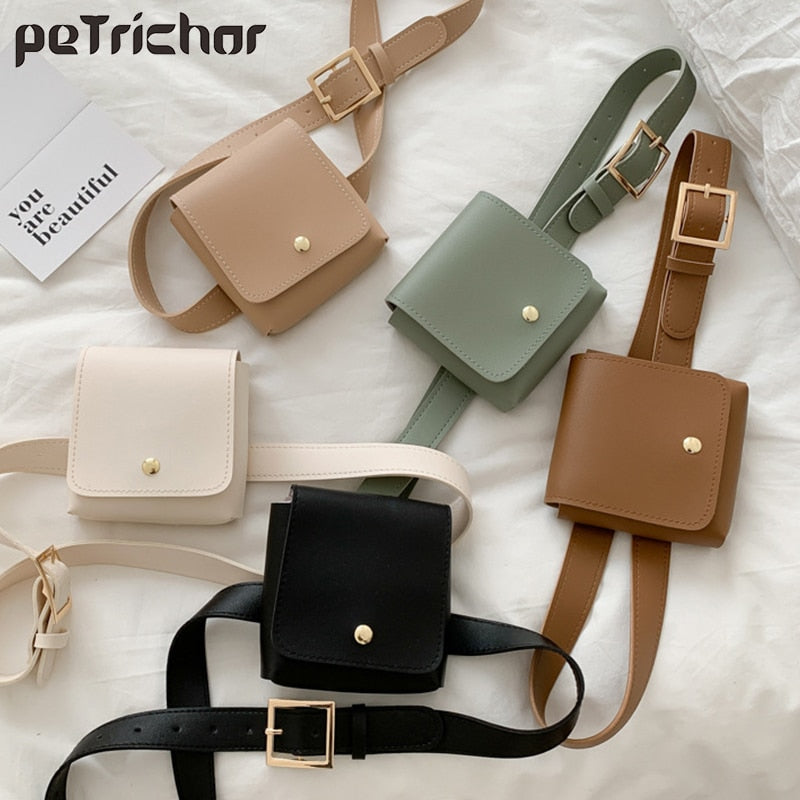 Fashion Women Belt Bags Solid Color Shoulder Waist Bags Women PU Leather Fanny Pack Casual Purse Wallet Chest Belt Crossbody Bag - Executive-Skincare