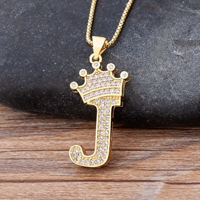 Nidin New Luxury Copper Zircon A-Z Crown Alphabet Pendant Chain Necklace Hip-Hop Style Fashion Woman Man Initial Name Jewelry - Executive-Skincare