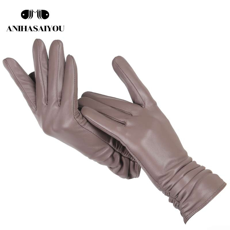 Classic pleated leather gloves women color real leather gloves women sheepskin Genuine Leather winter gloves women-2081 - Executive-Skincare