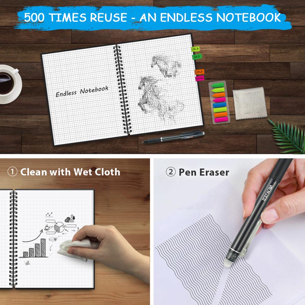 smart reusable erasable notebook Spiral A4 Notebook Paper Notepad Pocketbook Diary Journal Office School Drawing Gift NEW - Executive-Skincare