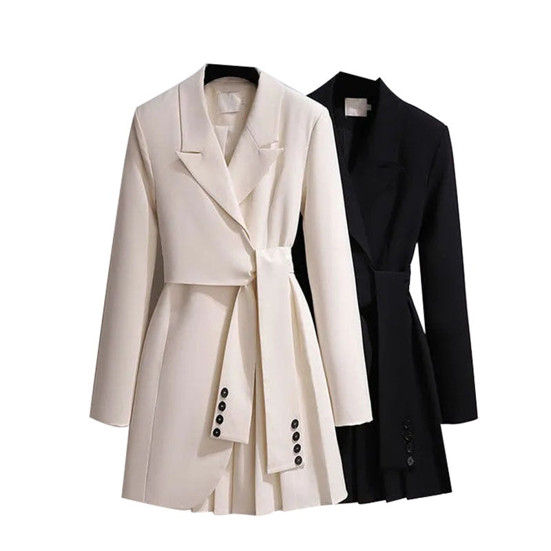 Fashion Trench Coat Dress Women 2022 New Spring Autumn Windbreaker Coat Female Oversize 4XL Black White Belt Blazer Vintage - Executive-Skincare