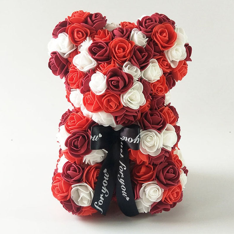 Mixed colour 25cm Rose Bear  Valentine&#39;s Day Gifts Wedding Decoration Romantic Handmade Rose Flower Teddy Bear - Executive-Skincare