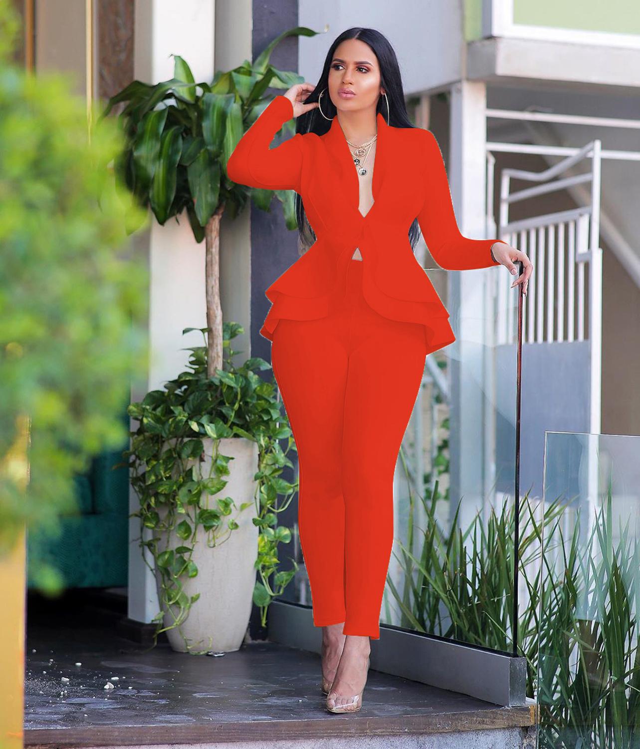 New Women Winter Women&#39;s Set Tracksuit Full Sleeve Ruffles Blazers Pencil Pants Suit Two Piece Set Office Lady Outfits Uniform - Executive-Skincare