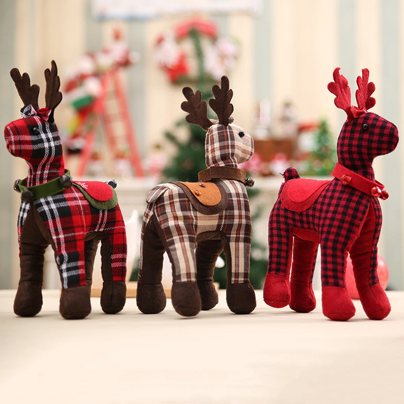 Christmas Decoration Pendant Festival Deer Reindeer Plaid cloth Doll House Table Ornaments Christmas Tree Elk Kids New Year Gift - Executive-Skincare