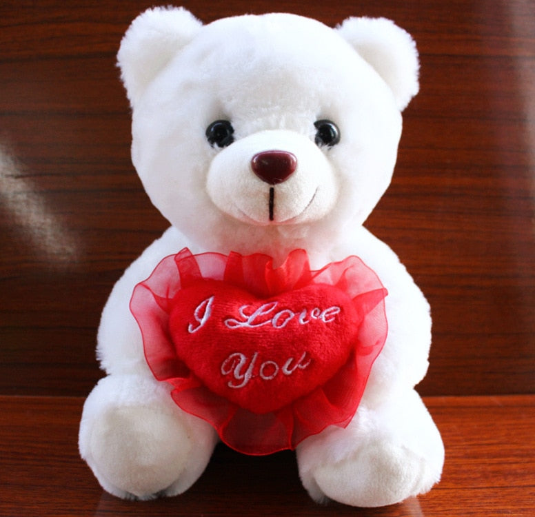 22cm Heart Teddy Bear Stuffed Animals Plush Toy Cute Teddy Dolls for Baby Gift Christmas Kids Soft I Love You Bears with Bowknot - Executive-Skincare