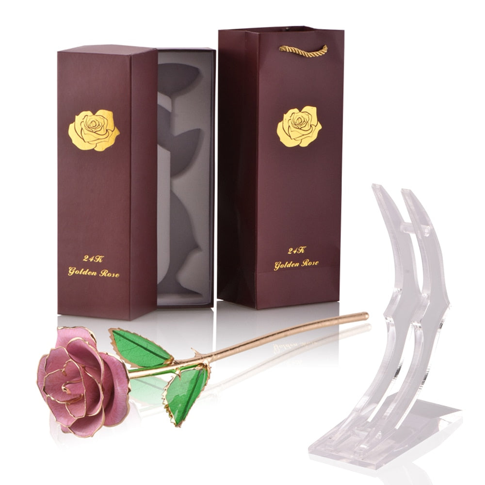 Gifts for Women 24k Gold Dipped Rose with Stand Eternal Flowers Forever Love In Box Girlfriend Wedding Christmas Gifts for Her - Executive-Skincare