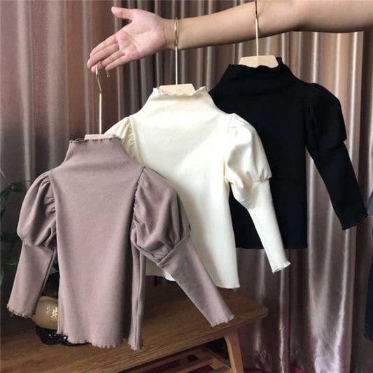 Height 86-135CM 2020 Girls High-Neck Bottoming T-Shirt Children&#39;s Bubble Sleeve Casual Korean Trend Clothing - Executive-Skincare