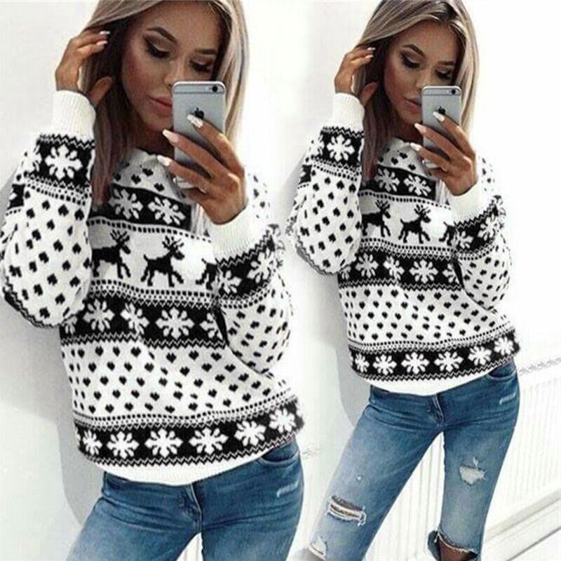 Women Lady Jumper Pullover Tops Coat Christmas Winter Womens Ladies Geometric Warm Brief Polyester Sweatshirts Clothing - Executive-Skincare