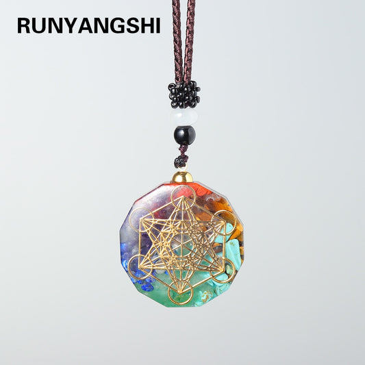 1PC Natural colorful gem seven chakras ornaments Augen Energy Pendant Drops Glue Into Handmade Necklace - Executive-Skincare