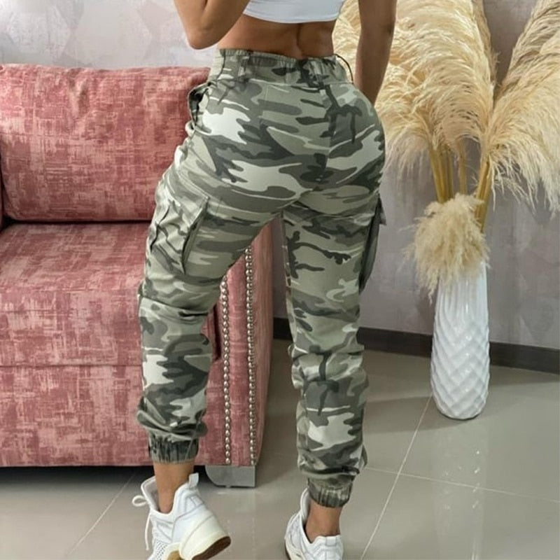 Fashion Women Casual Spring Autumn Going Out Daily Wear Trousers Camouflage Print Drawstring Pocket Design Cargo Pants - Executive-Skincare