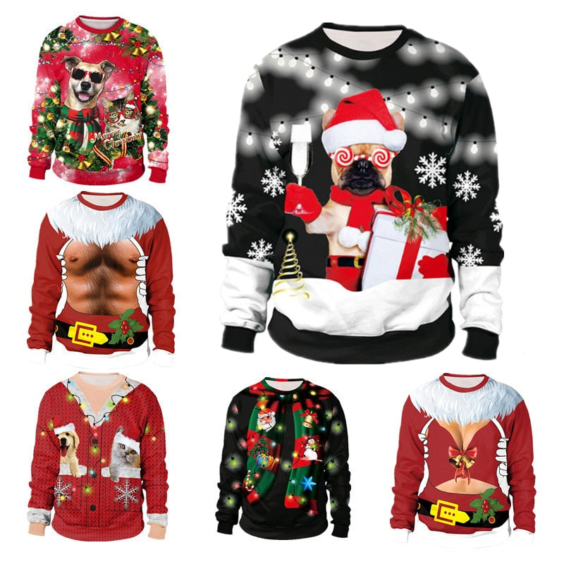 Unisex 2021 Ugly Christmas Sweater For Holidays Santa Elf Christmas Funny Fake Hair Sweater Autumn Winter Blouses Clothing - Executive-Skincare