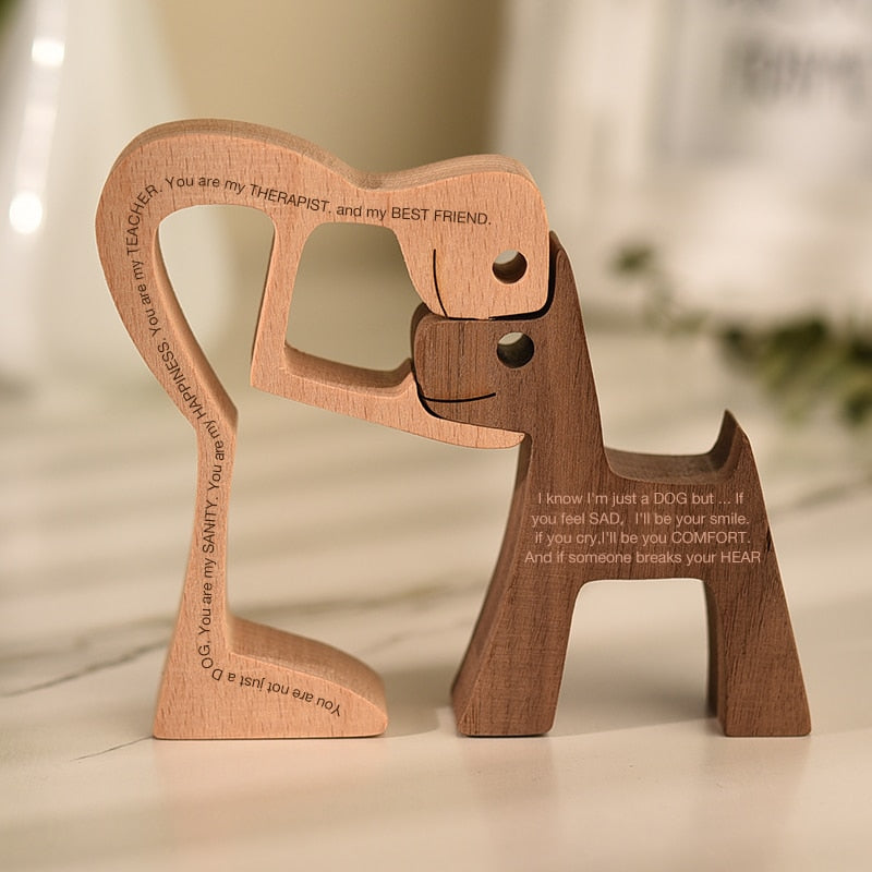 Family Puppy Wood Dog Craft Figurine Desktop Table Ornament Carving Model Home Office Decoration Pet Sculpture Christmas Gift - Executive-Skincare