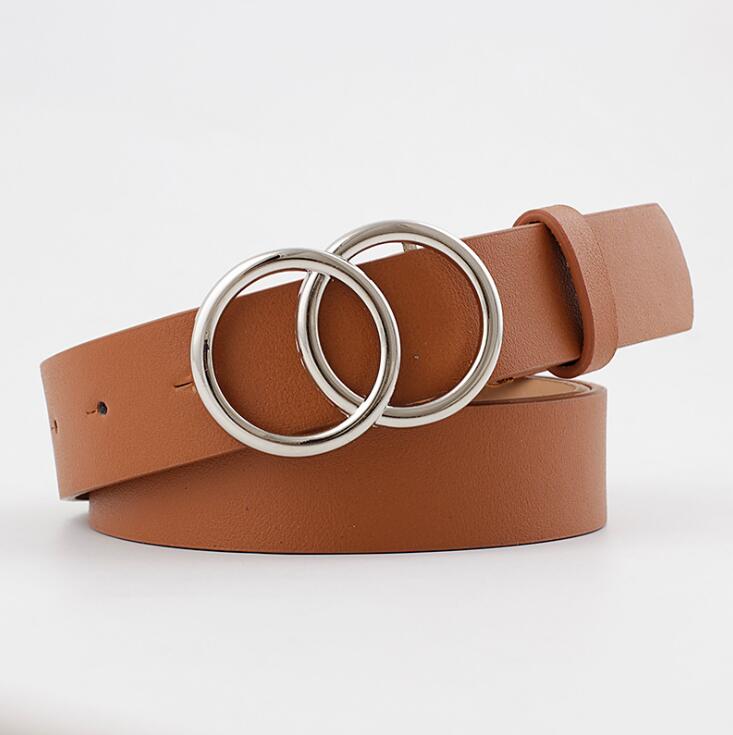 Double Ring Women Belt Fashion Waist Belt PU Leather Metal Buckle Heart Pin Belts For Ladies Leisure Dress Jeans Wild Waistband - Executive-Skincare