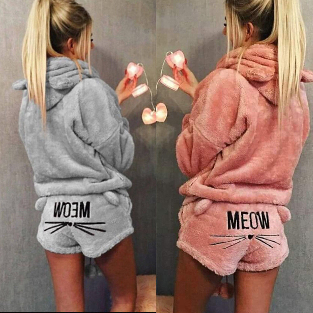 Women&#39;s Pajamas Set Winter Sleepwear Pajamas Warm Hooded Flannel Pajamas Hoodie Shorts Set Christmas Female Home Sexy Women - Executive-Skincare