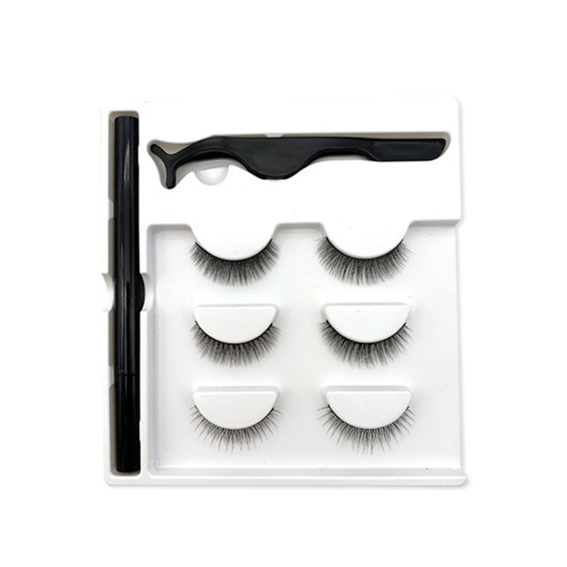 3 Pairs Magic False Eyelash Set With No Glue No Magnet Magic Eyeliner Magnetic Eyelashes Set Lashes Kit Makeup Tools - Executive-Skincare