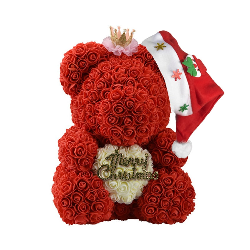 Christmas Gift for Kids&amp;women Artificial PE Rose Teddy Bear of Roses with Crown Valentine&#39;s Day Wedding Love Xmas Gifts for Girl - Executive-Skincare