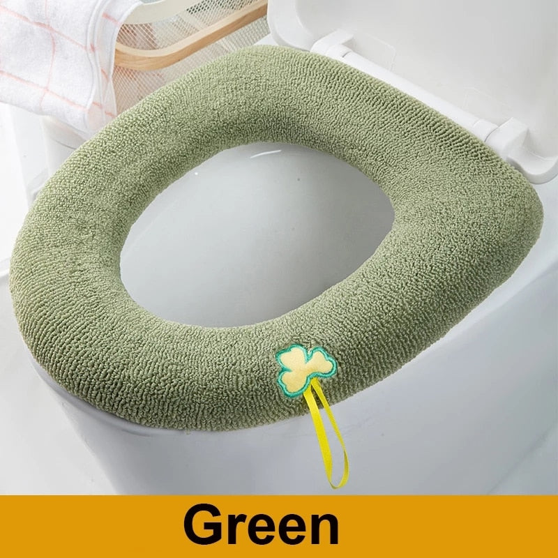 Winter Warm Toilet Seat Cover Closestool Mat 1Pcs Washable Bathroom Accessories Knitting Pure Color Soft O-shape Pad Bidet Cover - Executive-Skincare