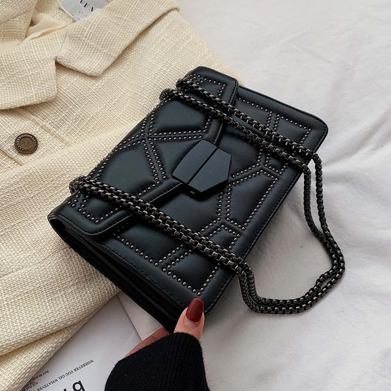 Vintage Small Rivet Flap Chain Shoulder Messenger Crossbody Bags Women Handbags Fashion Ladies Clutch Casual Totes Female Purse - Executive-Skincare