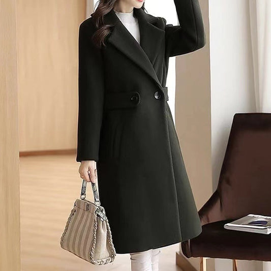 Autumn Winter New Women Warm Wool Coats with Belt Fashion Turn Down Collar Long Overcoat 2022 Female Solid Chic Outwear jackets - Executive-Skincare