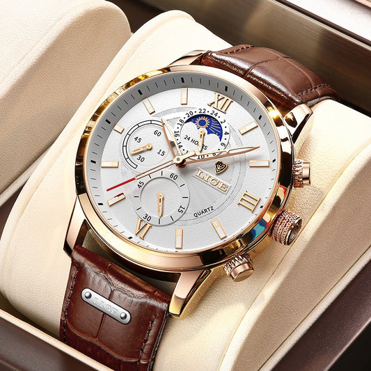 LIGE Men Watches 2022 New Fashion Leather Waterproof Luminous Top Brand Luxury Mens Quartz Wristwatch Men Relogio Masculino+box - Executive-Skincare