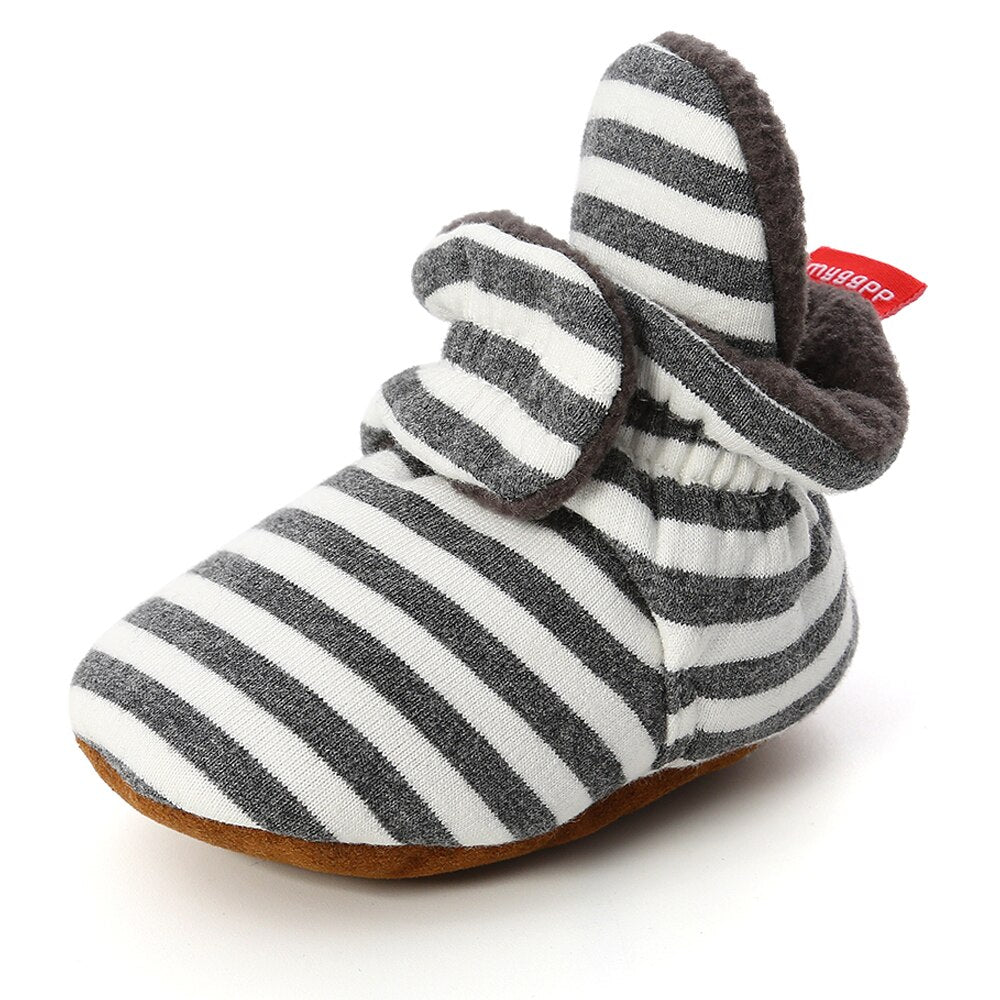 Baby Socks Shoes Boy Girl Stripe Gingham Newborn Toddler First Walkers Booties Cotton Comfort Soft Anti-slip Infant Crib Shoes - Executive-Skincare