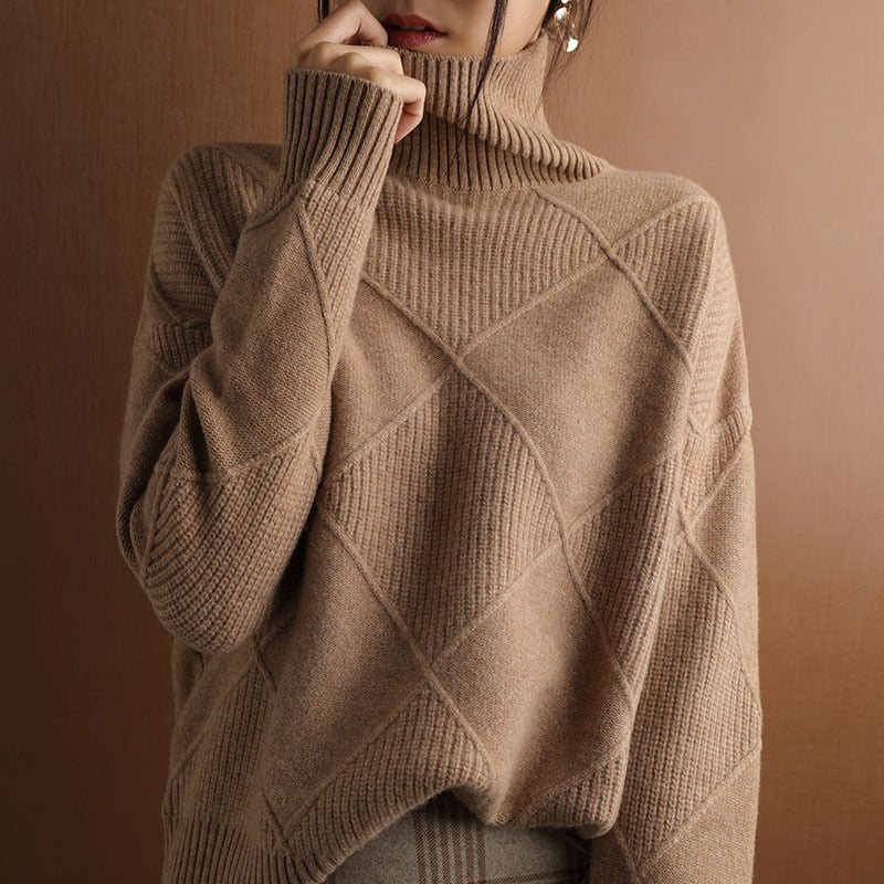 Cashmere sweater women turtleneck sweater turtleneck pullover 100% pure wool  sweater - Executive-Skincare