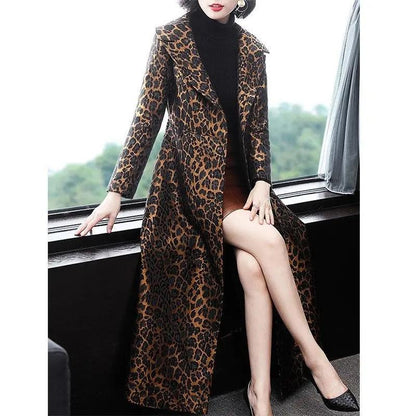 Women&#39;s Trench Coat Leopard Long Sleeve Coat Women 2021 Spring Autumn New Fashion Elegant Long Female Casual Windbreaker Lu2005 - Executive-Skincare