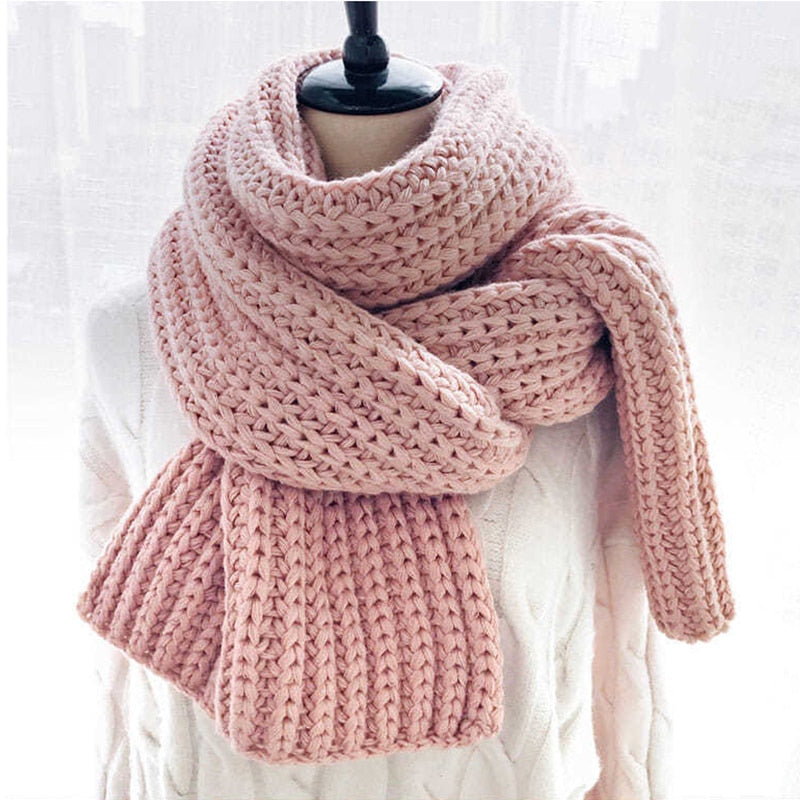 2020 Fashion Women Knitted Scarf Winter Warm Thick Long Handmade Wool Scarves Korean Sweet Solid Color Soft Scarfs Mujer Femme - Executive-Skincare