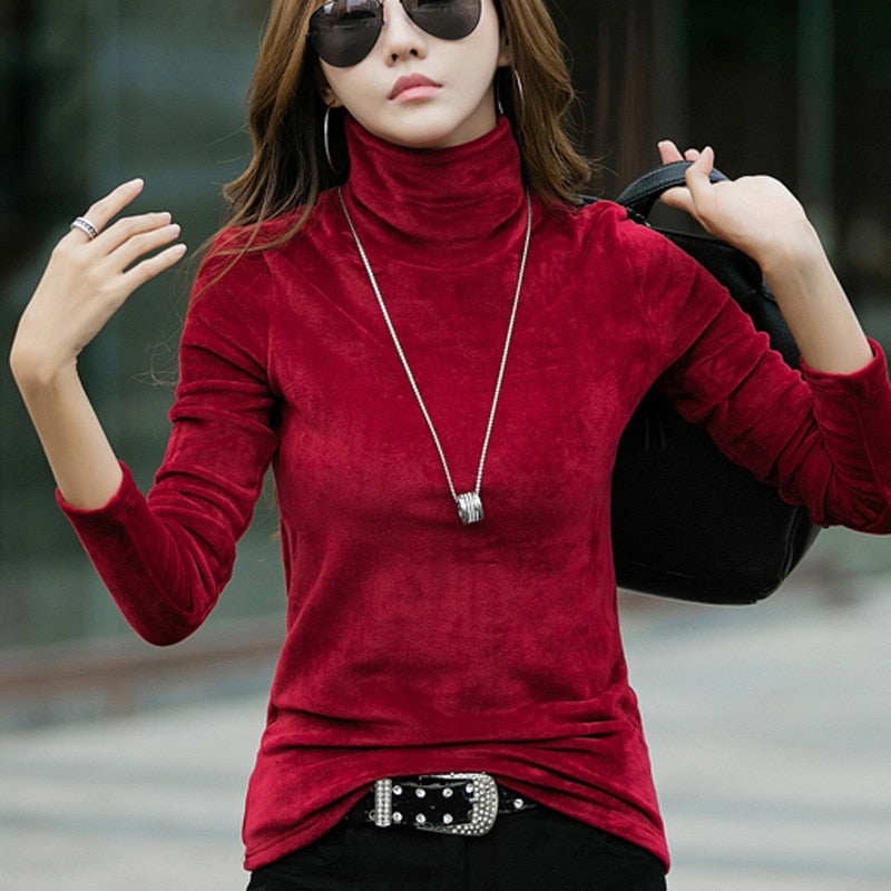 4XL Plus Size Thick Warm Winter Velvet Top Female Turtleneck Pullovers Long Sleeve Warm Women&#39;s Turtleneck Sweater Fall Clothes - Executive-Skincare