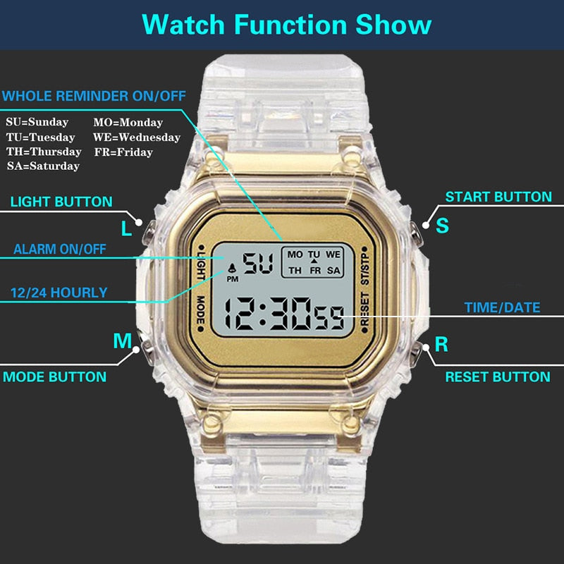 Fashion Watch Women Men Gold Casual Transparent Digital Sport Watches Lover&#39;s Gift Clock Children Wristwatch Female Reloj Mujer - Executive-Skincare