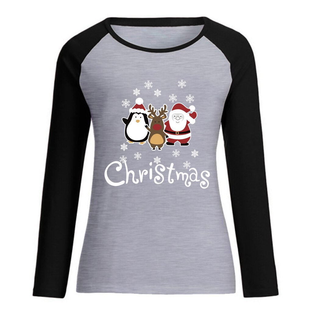 2020 Merry Christmas Funny Santa Claus Printing Women's T Shirt Fashion Oversized Raglan Long Sleeve Top Women Christmas Clothes - Executive-Skincare