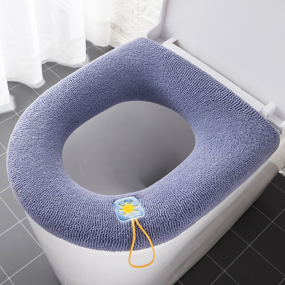 Winter Warm Toilet Seat Cover Closestool Mat 1Pcs Washable Bathroom Accessories Knitting Pure Color Soft O-shape Pad Bidet Cover - Executive-Skincare