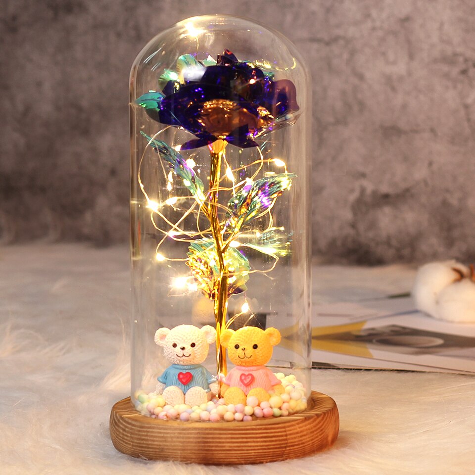 Beauty and Beast Rose Flower with Teddy Rose Bear In Glass Dome Home Wedding Decoration Birthday Valentine&#39;s Day Mother &#39;s Gift - Executive-Skincare